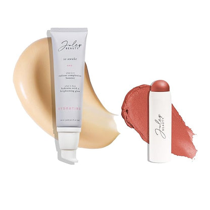 Julep Radiant Glow Duo: So Awake Snail Mucin Complexion Booster Moisturizer + Face Primer & Skip The Brush Cream-to-Powder Blush Stick in Desert Rose Makeup & Skincare Set