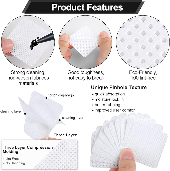 200 Pieces Nail Cotton Pads,1 Pull-Down Pump Dispenser Bottle, Super Absorbent Soft Non-Woven Eyelash Glue Wipes, Nail Polish dehumidifier for Eyelash Extension Products and Nail Oil Bottle (White)