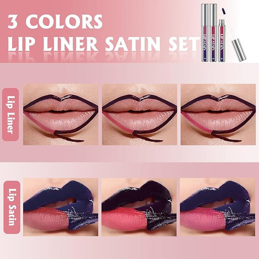 Peel Off Lip Stain 3 Colors, Long Lasting Matte Lip Liner Set Waterproof Transfer Proof Lip Tint Stain Peel Off Non-Stick Cup Nude Lip Pencil Color Highly Pigmented Lip Gloss Makeup for Women