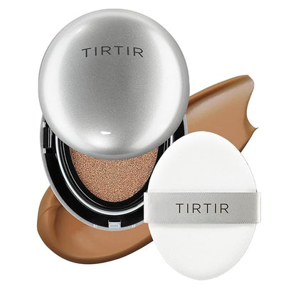 TIRTIR Mask Fit Aura Silver Cushion Foundation | Semi-glow Finish, Natural Coverage, Moisturizing, Lightweight, Korean cushion foundation (#43N Deep Cocoa, Full Size, 0.63 Fl Oz)