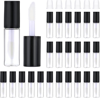 24 PCS Empty Lip Gloss Tubes, 1.2ml Clear Lip Gloss Tubes with Wand, Plastic Refillable Lip Balm Gloss Containers Clear Cosmetic Containers Bottles for DIY Makeup Lipgloss Making Kit(Black Cap)