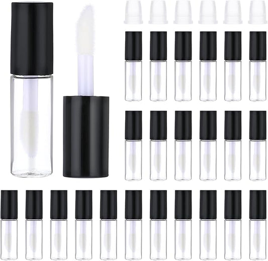 24 PCS Empty Lip Gloss Tubes, 1.2ml Clear Lip Gloss Tubes with Wand, Plastic Refillable Lip Balm Gloss Containers Clear Cosmetic Containers Bottles for DIY Makeup Lipgloss Making Kit(Black Cap)
