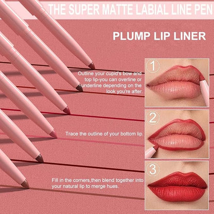 Kaely 12Pcs Retractable Lip Liner Pencils Set for Painting Outline Plump Lips, Mauve Maroon Red Orange Nude Coffee Brown Plum Taupe Creamy Matte Velvet Pigmented Lip Colors Liner Crayon Lipstick Set