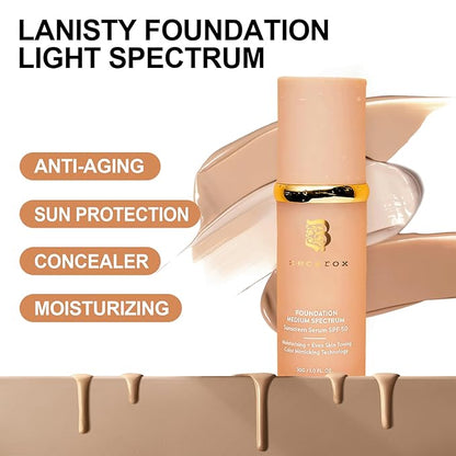 4 in 1 foundation Liquid- Hydrating Medium full coverage concealer with， SPF 50+ (2PCS)