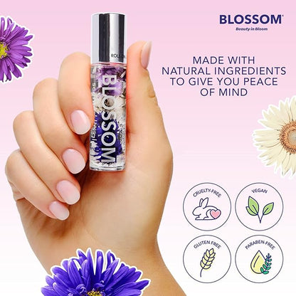 Blossom Roll on Lip Gloss, Scented Clear High Shine Moisturizing Lip Oil, Non Sticky, Infused with Real Flowers, Made in USA, 0.2oz, Coconut