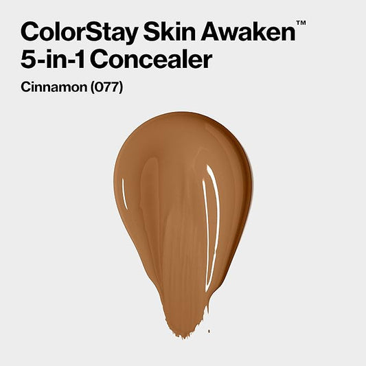 Revlon ColorStay Skin Awaken 5-in-1 Concealer, Lightweight, Creamy Longlasting Face Makeup with Caffeine & Vitamin C, For Imperfections, Dark Circles & Redness, 077 Cinnamon, 0.27 Fl Oz