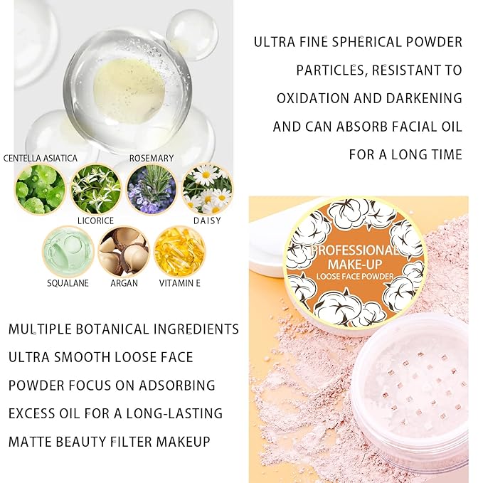 2PCS Loose Face Powder, Oil Control Minimizes Pores and Fine Lines, Loose Baking Face Setting Powder Makeup, Oil Control Soft Focus Effect Make Up, Matte Ultra Flawless Finish(04# Natural)