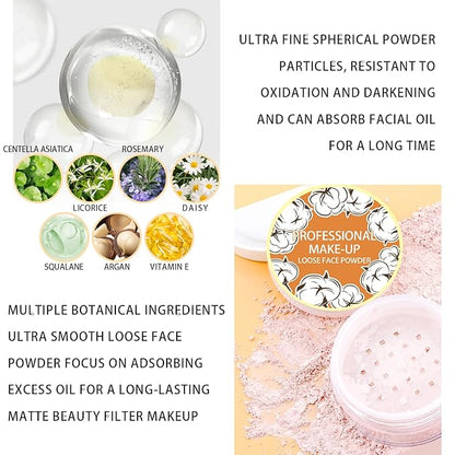 2PCS Loose Face Powder, Oil Control Minimizes Pores and Fine Lines, Loose Baking Face Setting Powder Makeup, Oil Control Soft Focus Effect Make Up, Matte Ultra Flawless Finish(04# Natural)