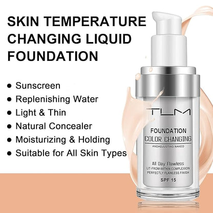30ml TLM Concealer Cover,Flawless Colour Changing Warm Skin Tone Foundation Makeup Base Nude Face Liquid Cover Concealer（3PACK）