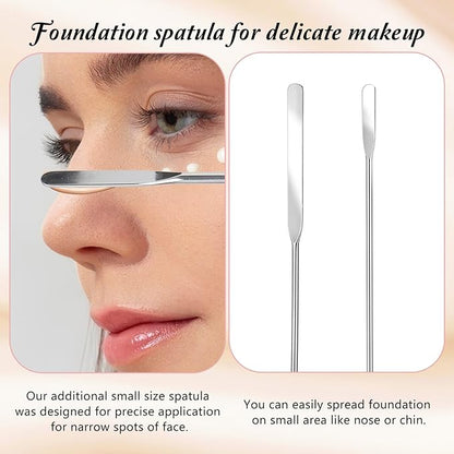 Makeup Spatula, Stainless Steel Depotting Spatula with Silicone Cosmetic Tools Make Up Accessories for Cosmetics Mixing Blending Foundation Small Area of Face
