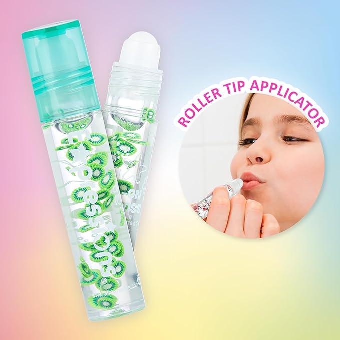 Expressions 10pc Roll On Lip Gloss Set with Carrying Case, 10-Pack Glossy Lip Makeup - Assorted Fruity Flavors, Non Toxic, Kid Friendly, Party Gift, Best Friends