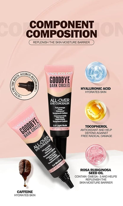 Under Eye Concealer, Color Corrector for Dark Circles, 【Full Coverage & Brightening】【Waterproof & Long Lasting】【Lightweight】Natural Matte Finish Concealer for Women, 02 Light Nude