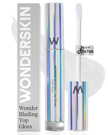 Wonderskin WONDER BLADING Top Gloss - Clear Glitter Lip Gloss, Hydrating and High Shine Finish Lip Makeup (Clear Shine)