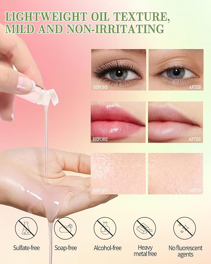 Makeup Remover Oil Portable Kit-7 Pcs Mini Travel Size Bottles Cleansing for Face, Gentle Facial Oil, Portable Skincare,Deep Cleaning without Clogging Pore,Residue-Free,for Dry & Neutral Skin (Green)