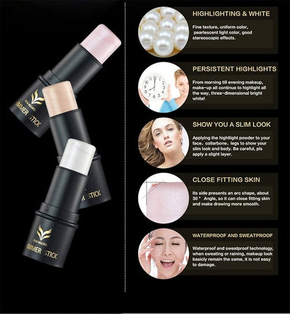 Illuminator Face Highlighter Makeup Sticks Pearl Shimmer Whitening Cream Shimmer Contouring Stick Foundation Stick Face Eye Nose Concealer Pen #1