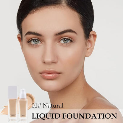 Boobeen Liquid Foundation Makeup, Hydrating Full-Coverage Foundation&Concealer Smooth Creamy Flawless Base Foundation Corrector, Longwear Nude, Lightweight & Evens Skin Tone