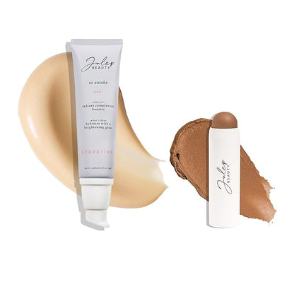 Julep Radiant Glow Duo: So Awake Snail Mucin Complexion Booster Moisturizer + Face Primer & Skip The Brush Cream-to-Powder Blush Stick in Neutral Bronze Makeup & Skincare Set