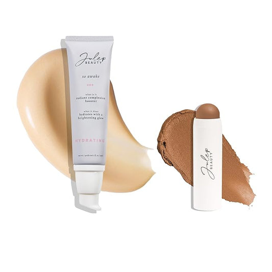 Julep Radiant Glow Duo: So Awake Snail Mucin Complexion Booster Moisturizer + Face Primer & Skip The Brush Cream-to-Powder Blush Stick in Neutral Bronze Makeup & Skincare Set