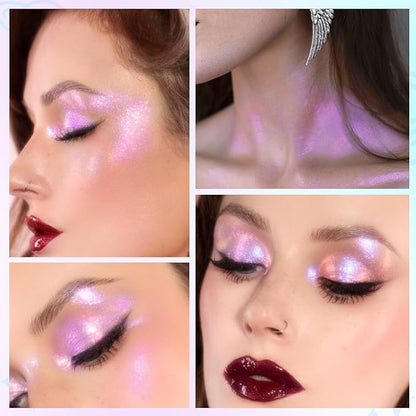 Chameleon Face Highlighter Palette, Multichrome Glitter Shimmer Highlighter Makeup, Holographic Sparkle Color Shifting Inner Corner Eye Highlighter Illuminator, Silky Creamy Mineral Eyeshadow1