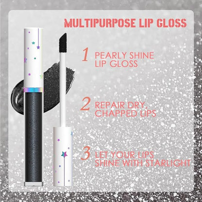 evpct 1Pcs Black Metallic Shimmer Glitter Lip Gloss Liquid Lipstick Long Lasting Waterproof 24, Glitter Pearlescent Metallic Sparkly Liquid Lipsticks Lip Stains Makeup Set for Women 06