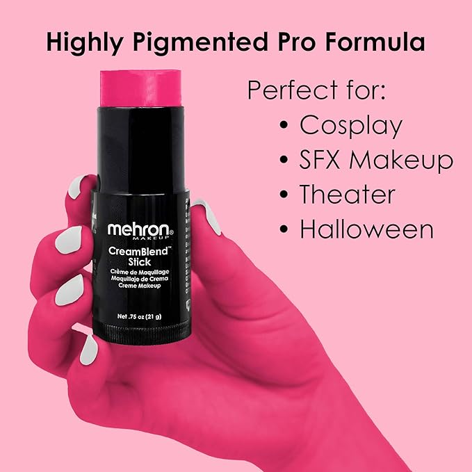 Mehron Makeup CreamBlend Stick | Face Paint, Body Paint, & Foundation Cream Makeup | Perfect for Halloween .75 oz (21 g) (Pink)