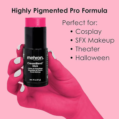 Mehron Makeup CreamBlend Stick | Face Paint, Body Paint, & Foundation Cream Makeup | Perfect for Halloween .75 oz (21 g) (Pink)