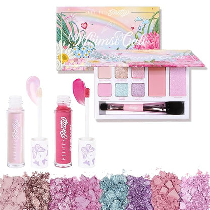 Petite ’N Pretty WhimsiCali Eyeshadow & Cheek Makeup Palette & So Dreamy 10K Shine Lip Gloss Duo (First Freeze & Rosy Dreams) for Kids, Tweens and Teens