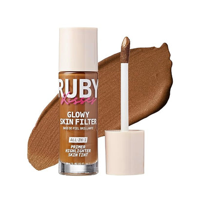 Ruby Kisses Glowy Skin Filter Foundation - All-in-1 Primer, Skin Tint & Highlighter, Hydrating Light Coverage with Squalane, Natural Dewy Finish, Luminous & Radiant Glow (Rich)