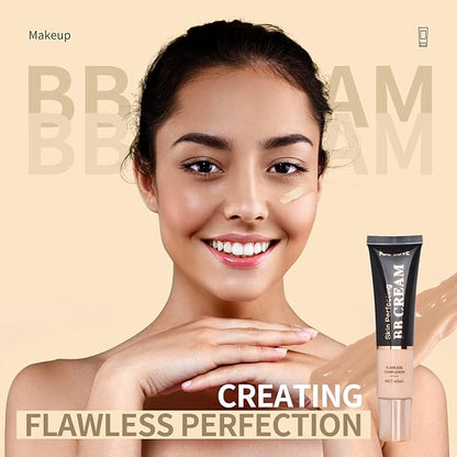 LAMUSELAND BB Cream Foundation, Full Coverage Hydrating Oil-Free Tinted Moisturizer Cream, Color Correcting Long-lasting BB Cream for All Skin Tones (Lvory Fair, M)
