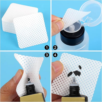 200 Pieces Nail Cotton Pads,1 Pull-Down Pump Dispenser Bottle, Super Absorbent Soft Non-Woven Eyelash Glue Wipes, Nail Polish dehumidifier for Eyelash Extension Products and Nail Oil Bottle (White)