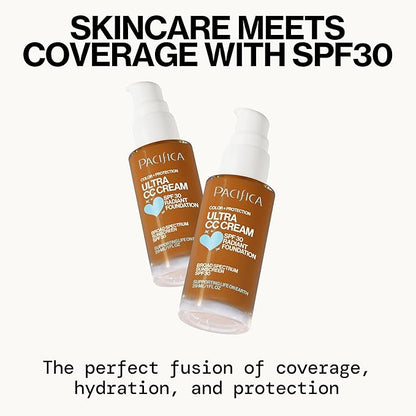 Pacifica Ultra CC Cream Radiant Foundation SPF 17 - Warm-Tan – Medium Coverage Color Correcting Foundation, Dewy Finish, Mineral SPF, 1 oz