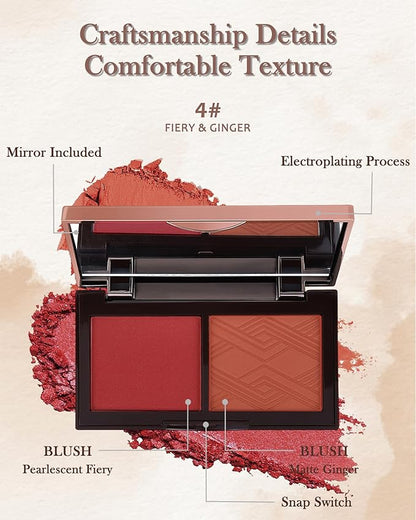 Matte Blush Powder Palette-2Colors Cruelty-Free Buildable Facial Cheek Blusher Pressed Powder Light Luxury Blush Contour Palette for Face,Longlasting Makeup Palette,Women's Day Gift for Women-04