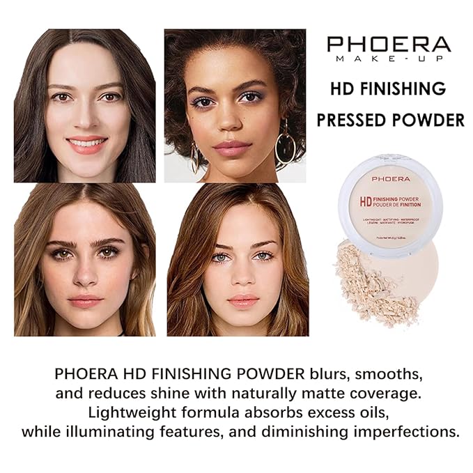 PHOERA Foundation Pressed Face Powder, Soft Focus Setting Powder, Silky Powder For Creating Without Shine, Smooths Pores & Lines, Up to 24H Wear Oil Control,0.28 Oz (002 Banana)