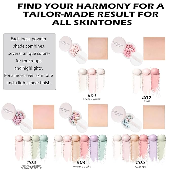 5 Colors Shimmer Matte Setting Powder with Puff, Oil Control Face Loose Translucent Powder Makeup,Brighten Longlasting Finishing Powder,Lightweight Waterproof Soft Focus Blurring Powder, 01