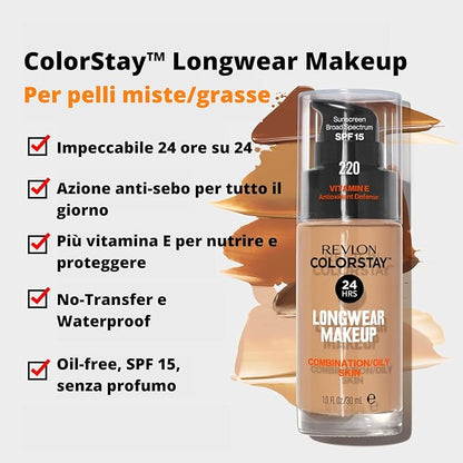 Revlon Colorstay Liquid Foundation Makeup with Pump 110 Ivory Combination/Oily Skin ,1 Fl Oz
