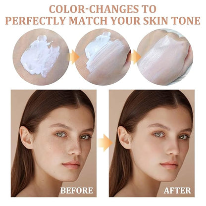 2PCS Color Changing Foundation Makeup Set, Full Coverage Liquid Makeup Foundation with Brush, Moisturizing Oil Control Foundation Color Changing Makeup, Waterproof Matte Concealer with Makeup Sponge
