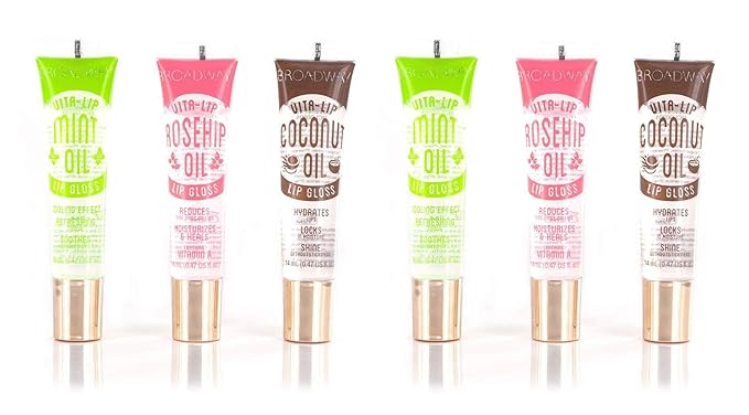 Ruby Kisses Broadway Vita-Lip Clear Lip Gloss (6 Pack Mint, Rosehip, Coconut Oil), Ultra-Hydrating & Soothing Formula with Vitamin Oils, High-Shine Non-Sticky Finish, Healing Lip Balm for Healthy Lips