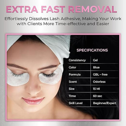 Speedy Remover for Eyelash Extension Glue Liore Lash/Fast Lash Adhesive Removal /60 Sec Dissolution Time/GBL Free Lash Debonder/Eyelashes Glue Remover Professional Tech Salon Supplies (15 ml)