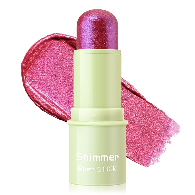 Boobeen Cream Makeup Blush Stick, Shimmer Blush for Cheeks, Lightweight Waterproof Highlighter Blush Wand, Easy to Blend