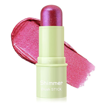 Boobeen Cream Makeup Blush Stick, Shimmer Blush for Cheeks, Lightweight Waterproof Highlighter Blush Wand, Easy to Blend