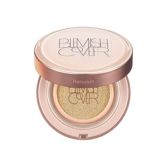 Hanskin Blemish Cover Conceal Cushion, Full Coverage Semi Matte Cushion Foundation Case SPF 50 +, Lightweight Flawless Corrects Redness [No. 21 Cream/Semi Matte / 0.38 oz x 2 Refills]