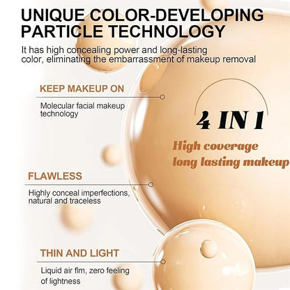 Color Changing Foundation 4 in 1 Medium Full Coverage Concealer Foundation，Match Cosmetics Foundation-Light Spectrum with SPF 50+，Oil Control & Longwearing & Waterproof for Concealer Makeup (1PCS)