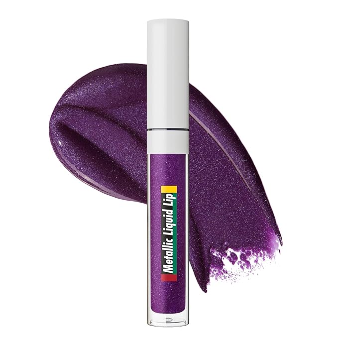 Black Radiance Cross Colours Metallic Liquid Lip, Moisture-Rich Ultra Glossy Finish, Pigment-Loaded Formula with Micro Glitter, Soft Paddle Applicator, Cruelty-Free - Hyped Up Purple