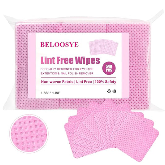 540 PCS Lint Free Nail Wipes, Eyelash Extension Glue Wipes, Super Absorbent Soft Non-woven Fabric Nail Polish Remover Wipes, Cleaning Pad Cloth for Lash Extension Supplies & Nail Polish Bottle(Pink)