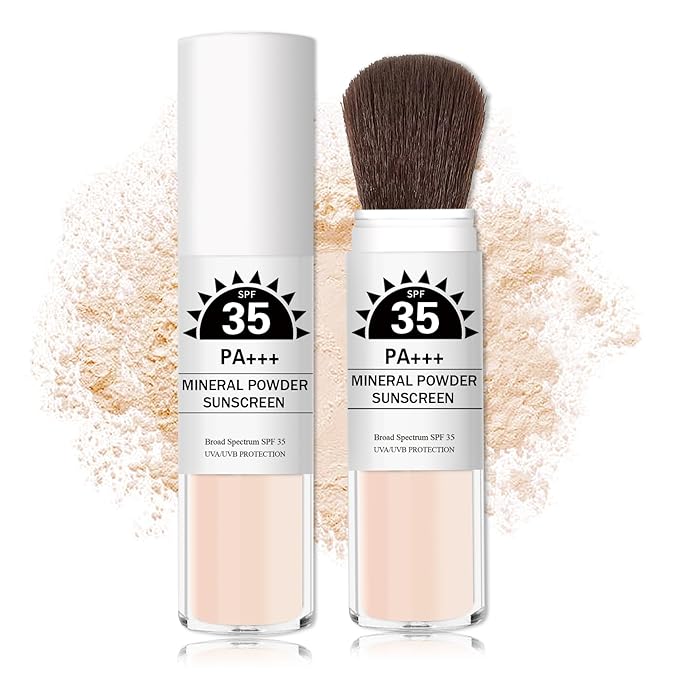 Mineral Powder Sunscreen SPF 35 Setting Powder for Face Broad Spectrum Mineral Brush Powder Lightweight Breathable Oil Control Matte Finish for All Skin Tones(Translucent)