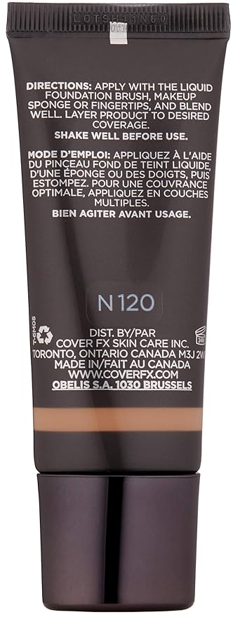 Cover FX Natural Finish Foundation: Water-based Foundation that Delivers 12-hour Coverage and Natural, Second-Skin Finish with Powerful Antioxidant Protection - N120, 1 Fl Oz