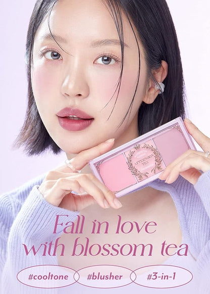 I'M MEME Fair-Light Setting Powder - Tone Up Pact with Puff, 0.35 Oz + Palette - Afternoon Tea Blusher Blossom Tea Blended, 0.4 Oz Bundle
