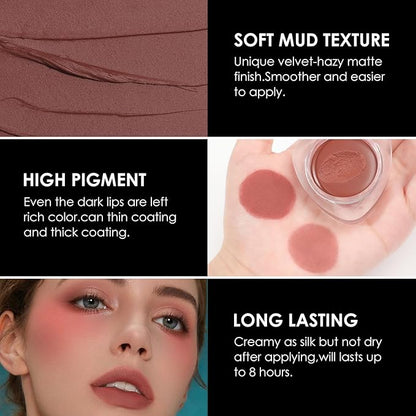FOCALLURE Velvet-hazy Matte Cheek Lip Mud Dual-use For Lips And Cheek Lip Clay High Pigment Lipstick Blush Lasting Lip Tint