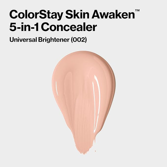 Revlon ColorStay Skin Awaken 5-in-1 Concealer, Lightweight, Creamy Longlasting Face Makeup with Caffeine & Vitamin C, For Imperfections, Dark Circles & Redness, 002 Universal Brightener, 0.27 Fl Oz
