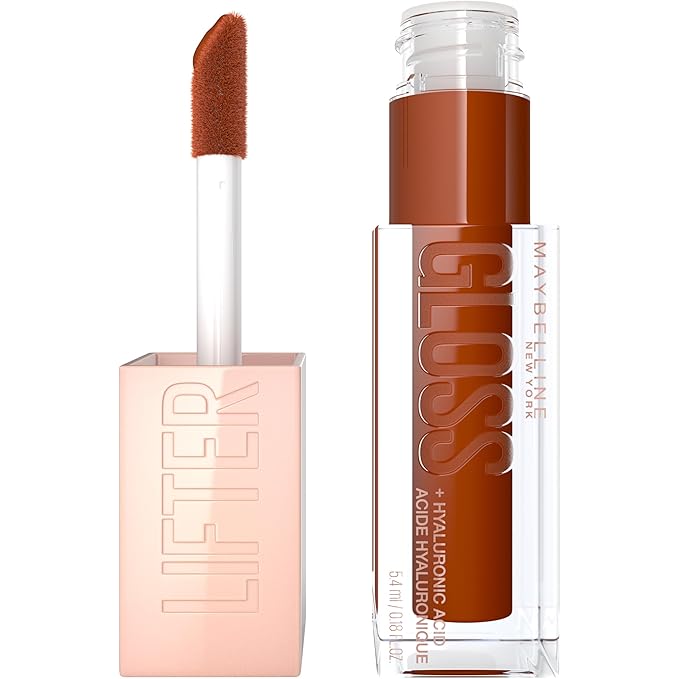 Maybelline Lifter Gloss, Hydrating Honey'd Lip Gloss with Hyaluronic Acid, High Shine for Plumper Looking Lips, Caramel, 1 Count